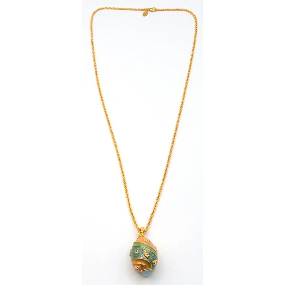 JOAN RIVERS FABERGE EGG RHINESTONE ENAMEL PENDANT GREEN PINK SIGNED‎ 30
